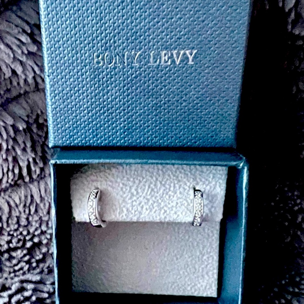 BONY LEVY 18KW & Diamond Huggie Hoop Earrings